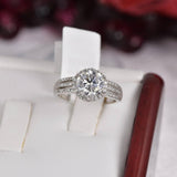 2.0 ct Moissanite Engagement Ring, Halo Brilliant Cut, Sterling Silver (Size 5 and 7)