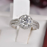 2.0 ct Moissanite Engagement Ring, Halo Brilliant Cut, Sterling Silver (Size 5 and 7)