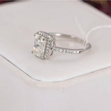 2.0 ct Radiant Cut Moissanite Halo Engagement Ring, Sterling Silver (Size 8/9)