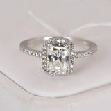 2.0 ct Radiant Cut Moissanite Halo Engagement Ring, Sterling Silver (Size 8/9)