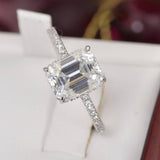 3.0 ct All Moissanite Emerald Cut Engagement Ring 925 Sterling Size 5, 6, 8, 9 only