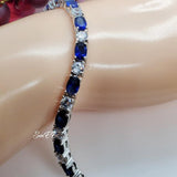 Blue Tennis Bracelet 925 Sterling Silver 7 inches
