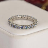 Moissanite Rainbow Blue Full Eternity Ring Sterling Silver size 8 only
