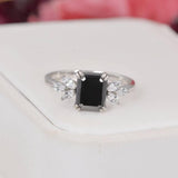 3ct Black Emerald Cut Moissanite Engagement Ring size 9 only