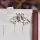 4ct Emerald Cut Moissanite Ring 925 Sterling Silver Size 8