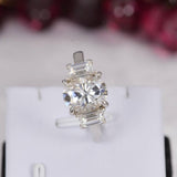 Moissanite Ring 2.56 tcw Oval Cut w/ Baguette Engagement Ring 925 Size 6, 8 & 9 only