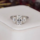 Moissanite Ring 2.56 tcw Oval Cut w/ Baguette Engagement Ring 925 Size 6, 8 & 9 only