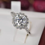 Certified Moissanite 2.0 ct Halo Brilliant Cut Engagement Ring 925 Sterling Size 8 only