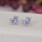 1.8ct Natural Tanzanite Princess Cut Earrings 925 Sterling Silver