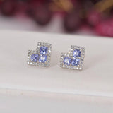 1.8ct Natural Tanzanite Princess Cut Earrings 925 Sterling Silver