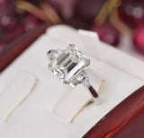 4ct Emerald Cut Moissanite Ring 925 Sterling Silver Size 8