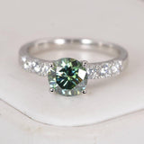 2.0ct Brilliant Round Cut Green Moissanite Engagement Ring Size 8 and 9 only