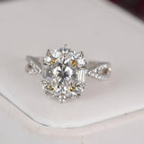 Moissanite 2.0ct Oval Cut Engagement Ring 925 Sterling Silver size 8 only