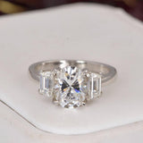 Moissanite Ring 2.56 tcw Oval Cut w/ Baguette Engagement Ring 925 Size 6, 8 & 9 only