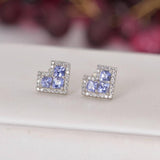 1.8ct Natural Tanzanite Princess Cut Earrings 925 Sterling Silver