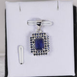 Double Halo Natural Blue Sapphire Emerald Cut Pendant 925 Sterling