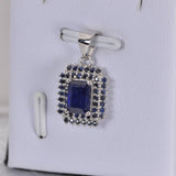 Double Halo Natural Blue Sapphire Emerald Cut Pendant 925 Sterling