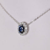 Elegant Halo Royal Blue Moissanite Pendant 18" 925 Sterling