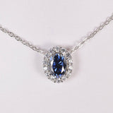 Elegant Halo Royal Blue Moissanite Pendant 18" 925 Sterling