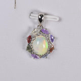 925 Natural Ethopian Opal w Natural Sapphire & White Topaz Pendant