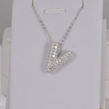 All Moissanite Bubble "V" Initial Pendant 925 Sterling Silver 16 inches with extender