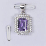 Natural Double Halo Emerald Cut Amethyst Pendant 925 Sterling