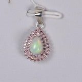 1.5 tcw Natural Ethopian Pear w Double Halo Natural Stones Pendant 925 Sterling