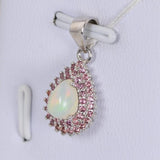 1.5 tcw Natural Ethopian Pear w Double Halo Natural Stones Pendant 925 Sterling