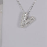 All Moissanite Bubble "V" Initial Pendant 925 Sterling Silver 16 inches with extender