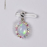 925 Natural Ethopian Halo Opal w Natural Sapphire Pendant