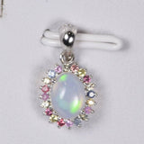925 Natural Ethopian Halo Opal w Natural Sapphire Pendant