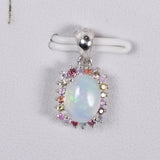 925 Halo Cushion Natural Ethopian Opal w Natural Sapphire Pendant