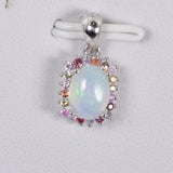925 Halo Cushion Natural Ethopian Opal w Natural Sapphire Pendant