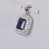 1.5ct Double Halo Natural Blue Sapphire 925 Sterling Silver Pendant