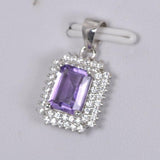 Natural Double Halo Emerald Cut Amethyst Pendant 925 Sterling