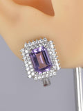 Natural Double Halo Amethyst Hoop Earrings 925 Sterling Silver