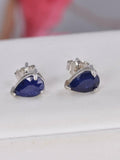 Natural Pear Cut Blue Sapphire Stud Earrings 925 Sterling Silver
