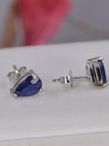 Natural Pear Cut Blue Sapphire Stud Earrings 925 Sterling Silver