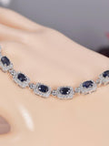 Natural Halo Blue Sapphire Tennis Bracelet Real Solid 925, 7"