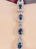 Natural Halo Blue Sapphire Tennis Bracelet Real Solid 925, 7"