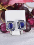 Natural Blue Sapphire Double Halo Hoop Earrings 925 Sterling Silver