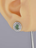 Natural Emerald Double Halo Oval Cut Earrings 925 Sterling Silver