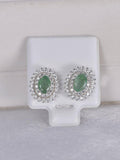 Natural Emerald Double Halo Oval Cut Earrings 925 Sterling Silver
