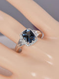 Sterling Silver Natural London Blue Topaz Ring, Halo CZ Accents, Size 7