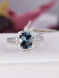 Sterling Silver Natural London Blue Topaz Ring, Halo CZ Accents, Size 7