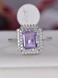 Natural Halo Radiant Cut Amethyst Sterling Silver Ring Size 7