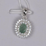Double Halo Natural Oval Emerald Pendant 925 Sterling Silver