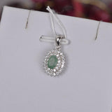 Double Halo Natural Oval Emerald Pendant 925 Sterling Silver