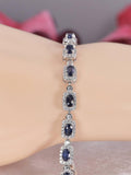 Natural Halo Blue Sapphire Tennis Bracelet Real Solid 925, 7"
