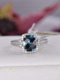Sterling Silver Natural London Blue Topaz Ring, Halo CZ Accents, Size 7